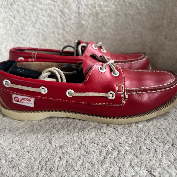 Quoddy Made In USA Red Leather Boat Shoes Womens 6.5 Handsewn Blucher Moc - Picture 4 of 11